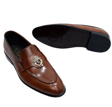 Classic Brown Leather Loafers with Sleek Strap Detailing - 305