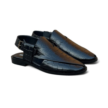 Handmade Black Crocodile Peshawari Chappal - 402