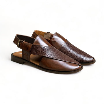 Handmade Brown Textured Peshawari Chappal - 403