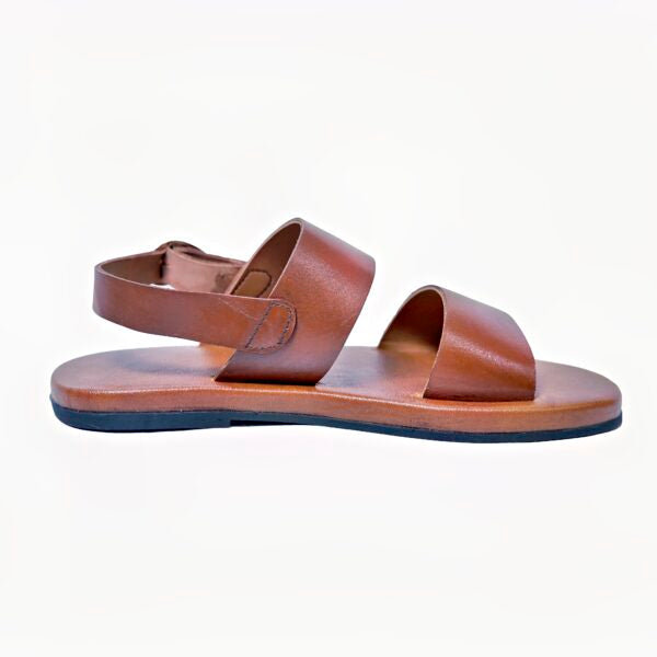 Brown Pure Leather Plain Band Sandals - 201