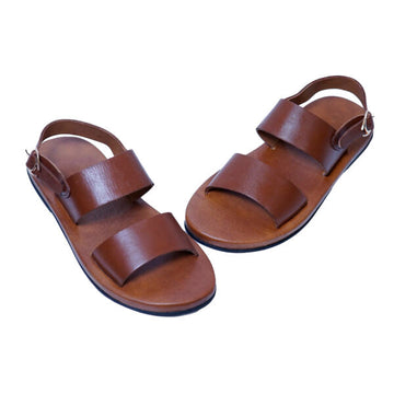 Brown Pure Leather Plain Band Sandals - 201