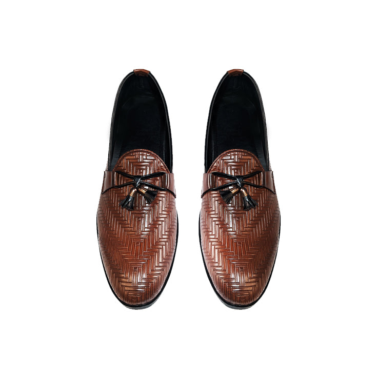 Luxury Handcrafted Brown Woven Leather Loafers - 319