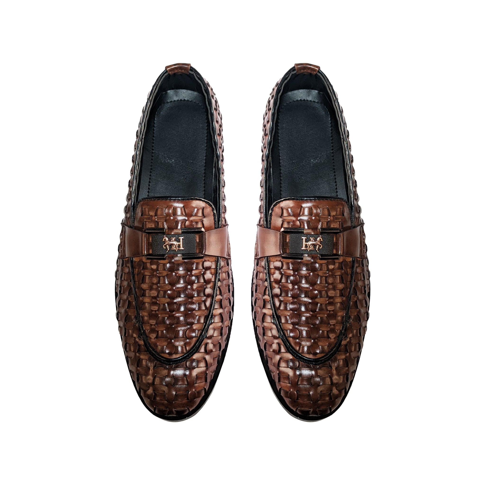Elite Handwoven Coffee Brown Leather Loafers - 328