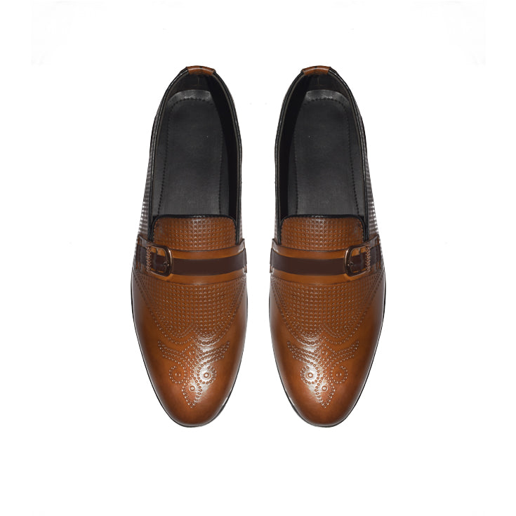 Classic Tan Leather Loafers with Brogue Detailing - 320