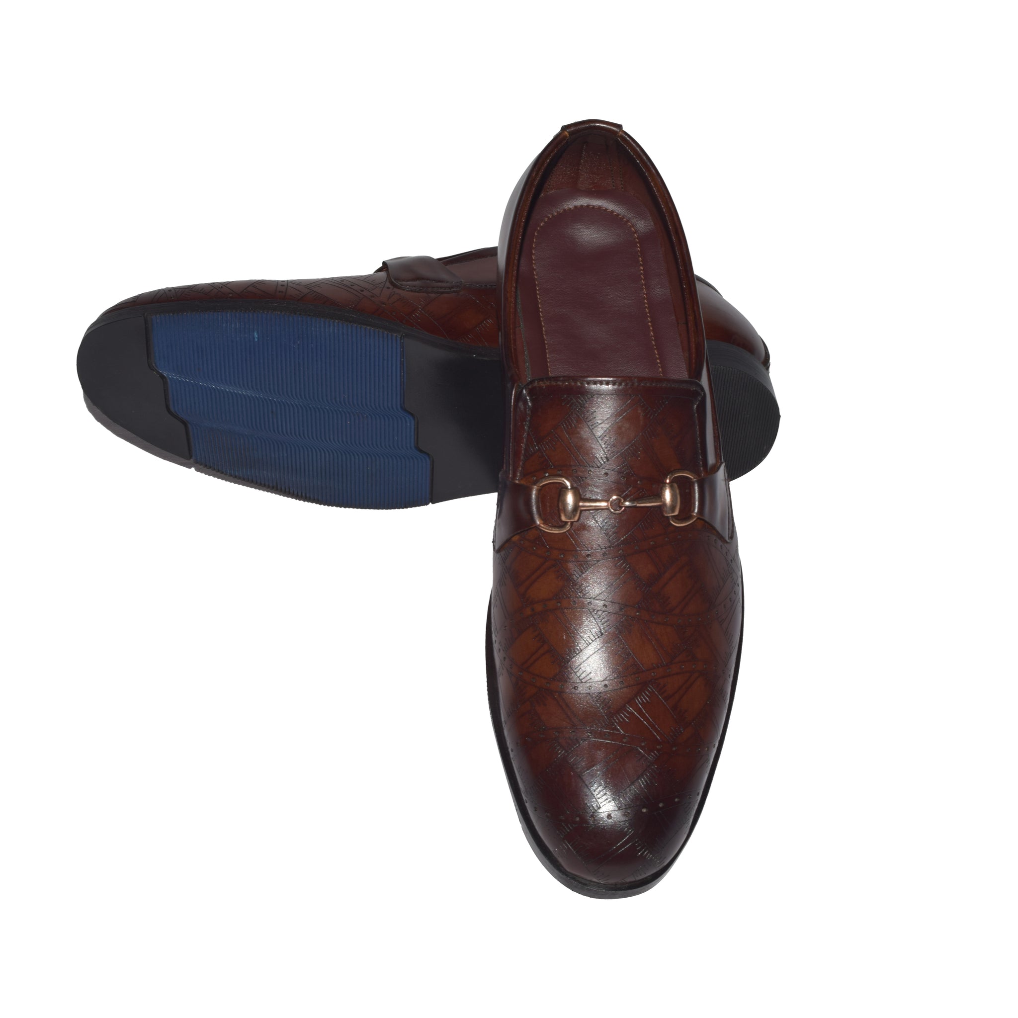 Premium Brown Textured Horsebit Loafers for Men-312