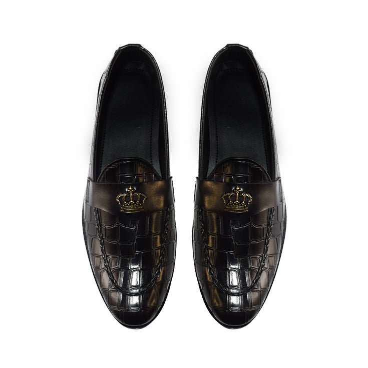 Black Croc-Embossed Leather Loafers - 323