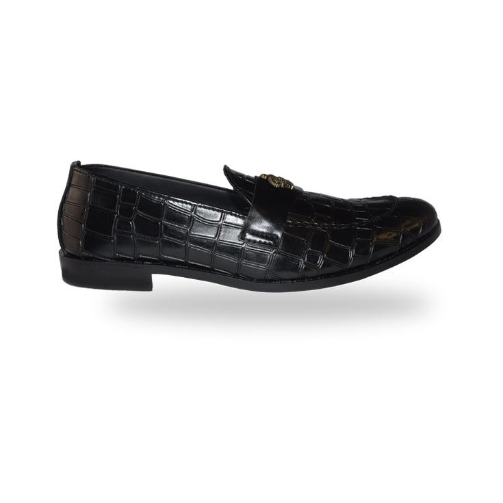 Black Croc-Embossed Leather Loafers - 323