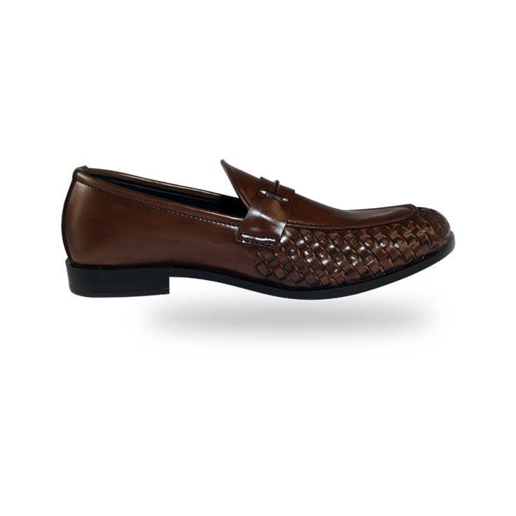 Tan Woven Leather Loafers - 324
