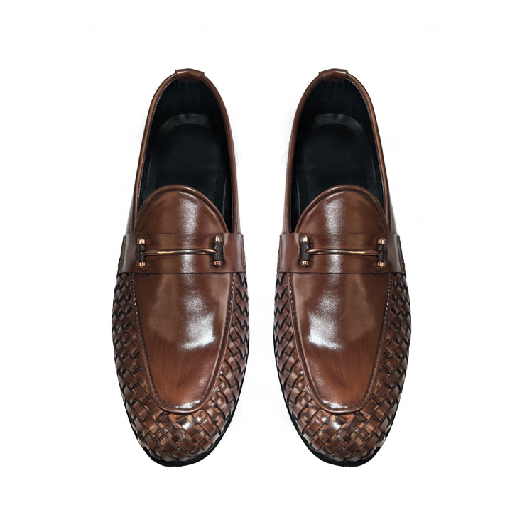 Tan Woven Leather Loafers - 324