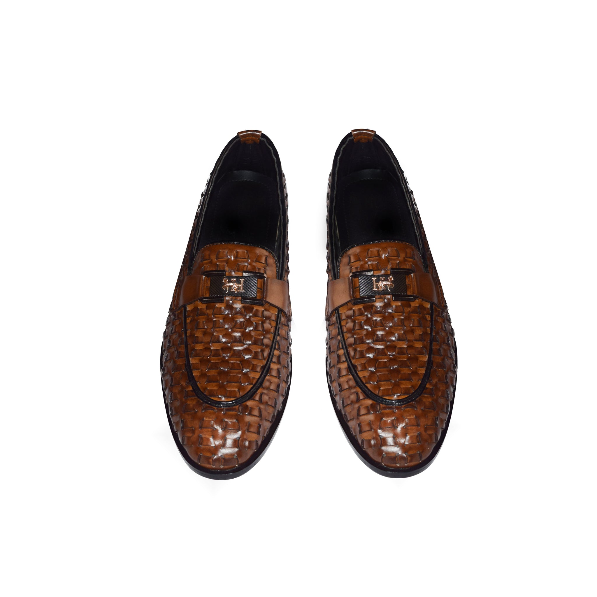 Handcrafted Brown Woven Leather Loafers - 325