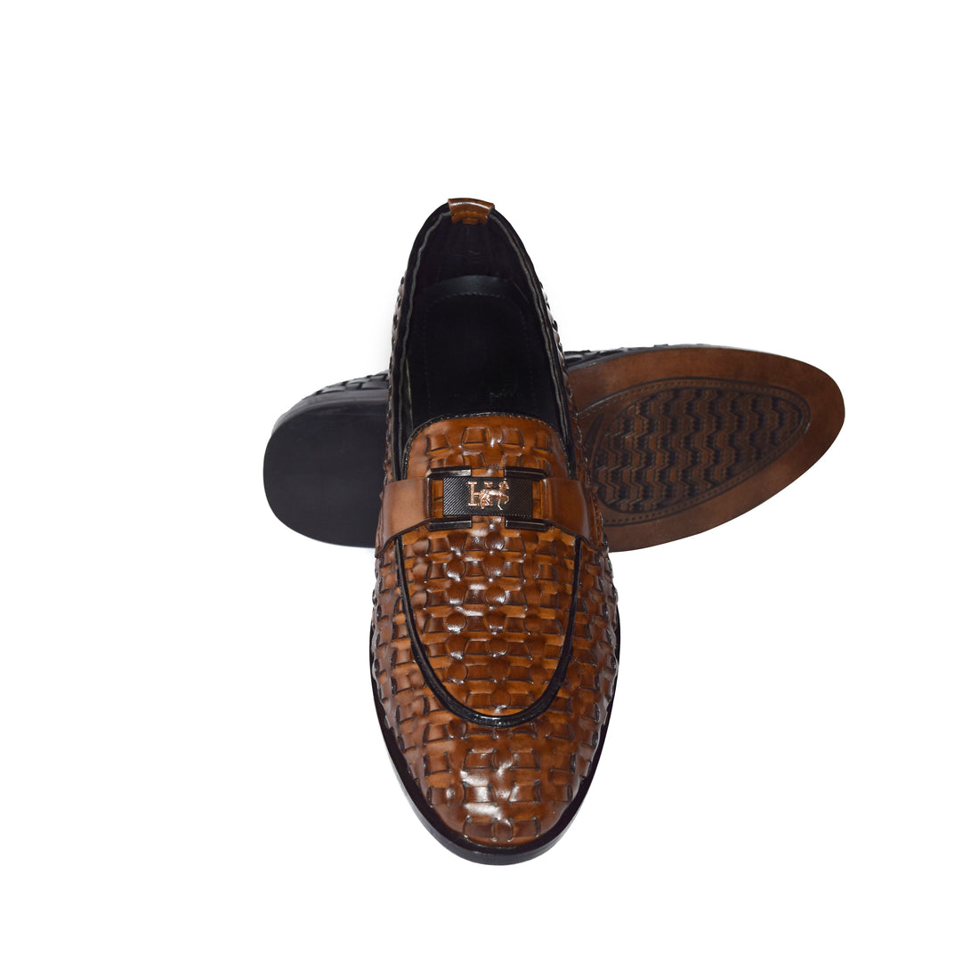 Handcrafted Brown Woven Leather Loafers - 325