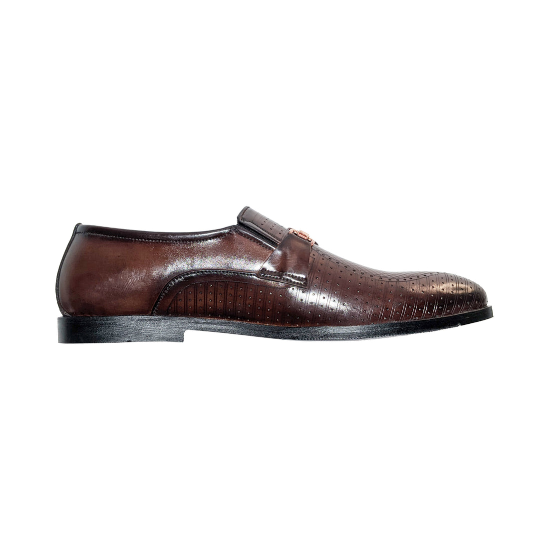 Classic Embossed Brown  Loafers with Gold Emblem 3-16