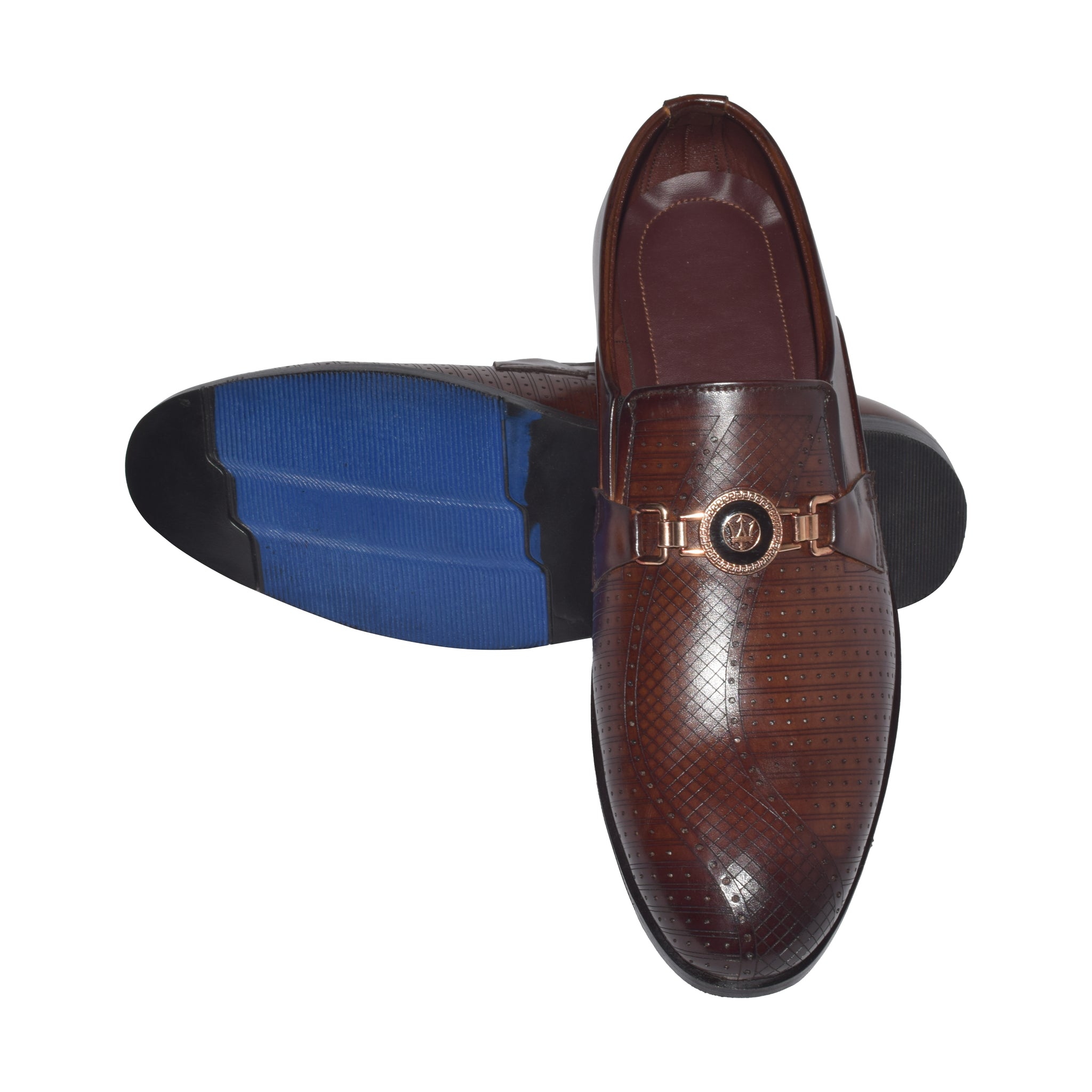 Classic Embossed Brown  Loafers with Gold Emblem 3-16