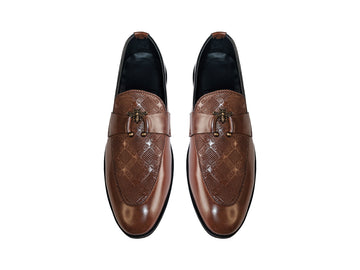 Premium Tan Embossed Leather Loafers with Bee Accent - 327