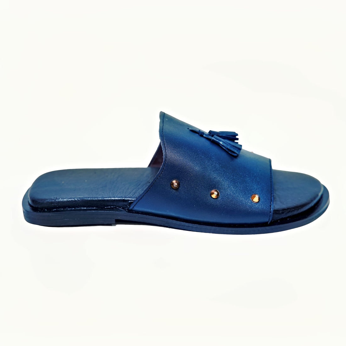 Premium Navy Blue Leather Tassel Chappal - 614