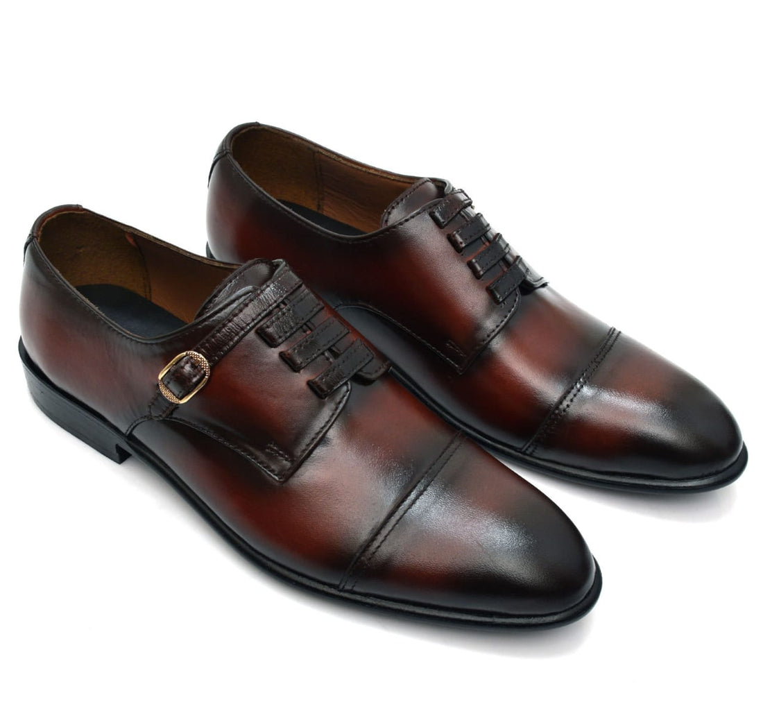 Men’s Black and Brown Strap Leather Shoes - 303