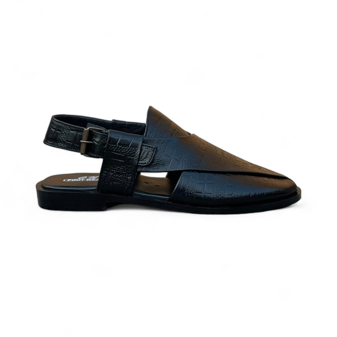 Handmade Black Crocbosed Peshawari Chappal - 401
