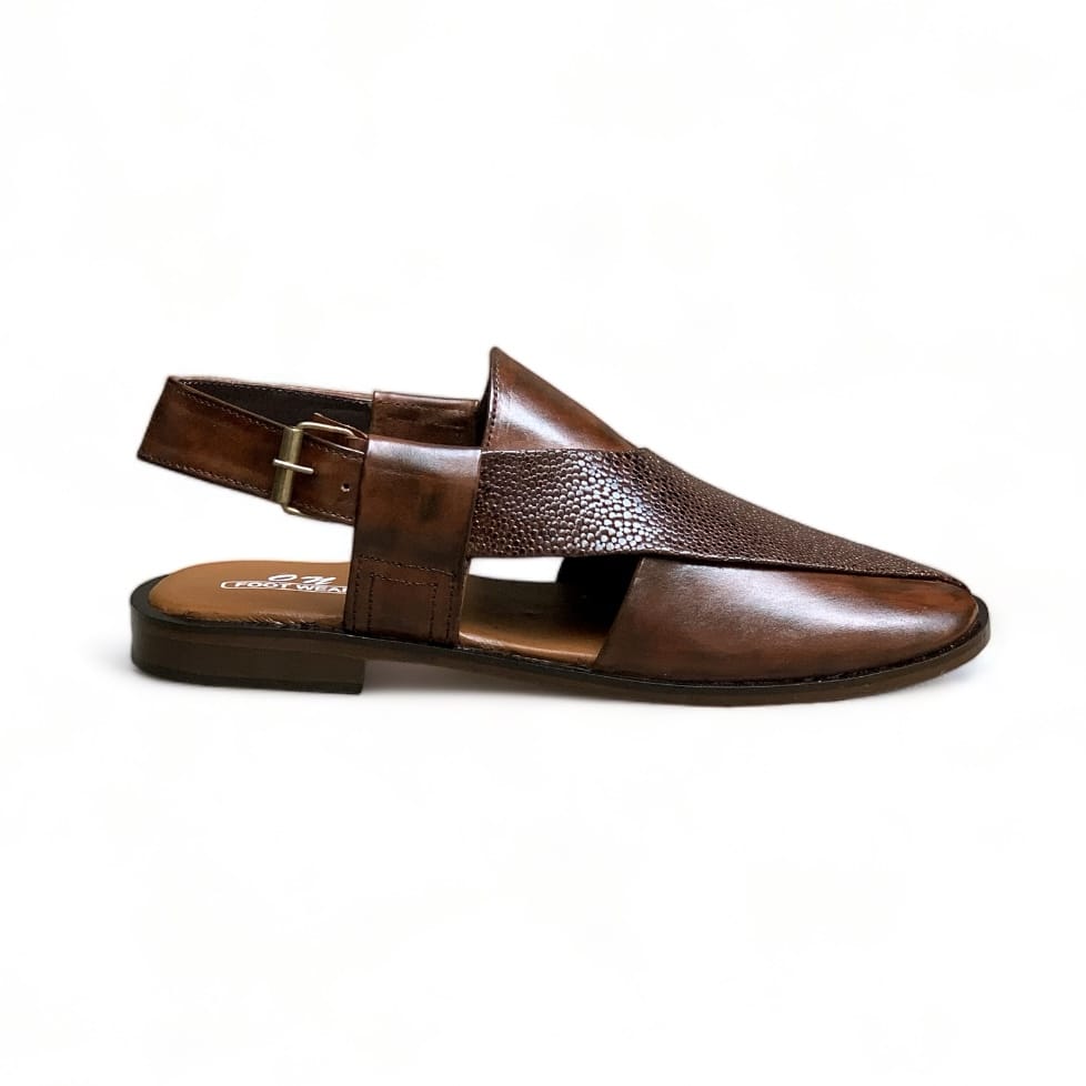 Handmade Brown Textured Peshawari Chappal - 403