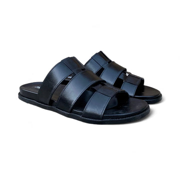 Handmade Black Tri-Strap Chappal - 605