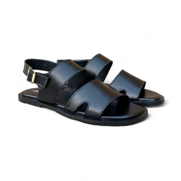 Handmade Black-Strap Leather Sandal - 202